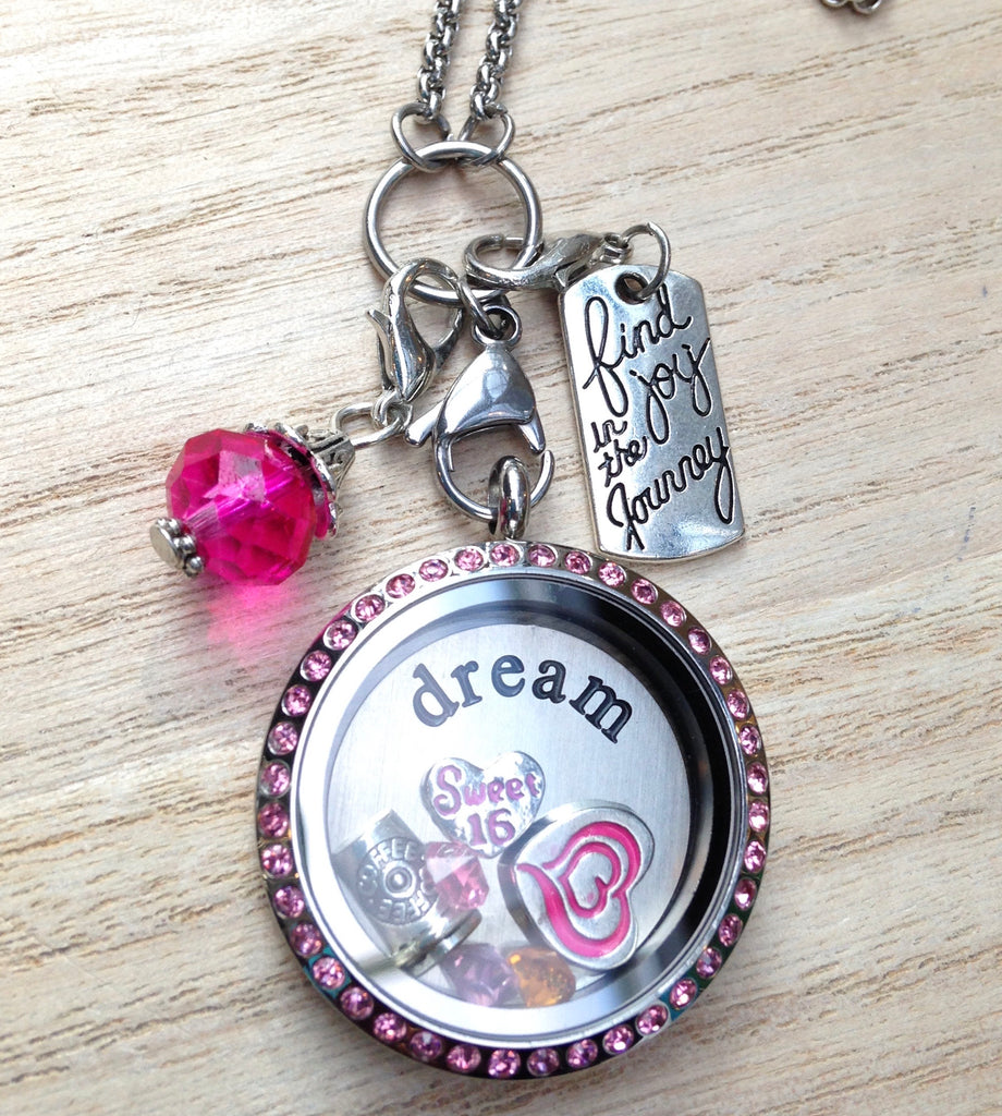 Pink sparkle necklace Unique lockets and charms